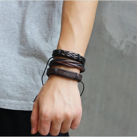 6pcs Men's Multilayer Leather Bracelet (Punk) ADJUSTABLE SIZES - Picture 3 of 4